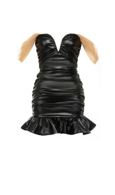 TRÄGERLOSES MINIKLEID AUS LEDER IN SCHWARZ